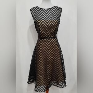 RETRO CHEVRON CHIFFON COCKTAIL DRESS